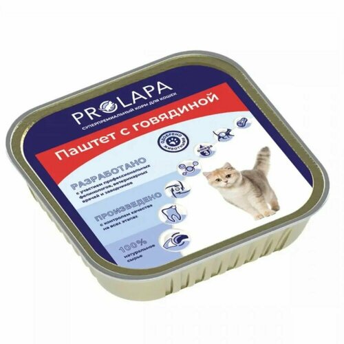 Prolapa Premium Ламистер полнорационный консервированный корм паштет с говядиной, для кошек, 100 г