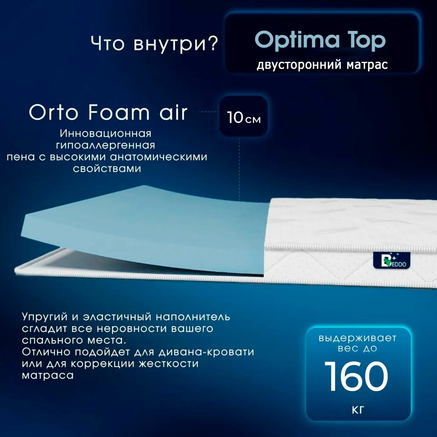 Матрас топпер / Матрас для дивана BEDDO 140х200см — фото 1