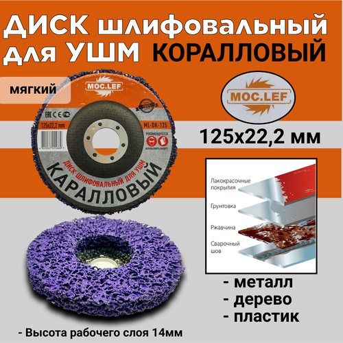 Диск шлифовальный для УШМ 125х22,2мм коралловый (фиолетовый-мягкий) MOC.LEF ML-DK-125