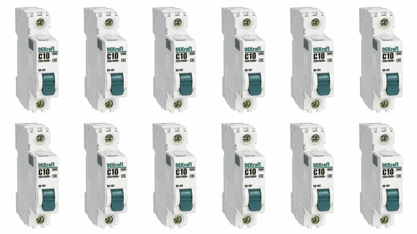 Автоматический выключатель DEKraft ВА-101 1P 10А (C) 4.5кА, 11053DEK 12 штук