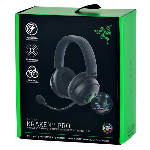 Игровая гарнитура Razer Kraken V3 Pro Wireless для ПК PS4 PS5 THX Spatial Audio съемный суперкардиоидный микрофон Razer HyperClear 22490₽