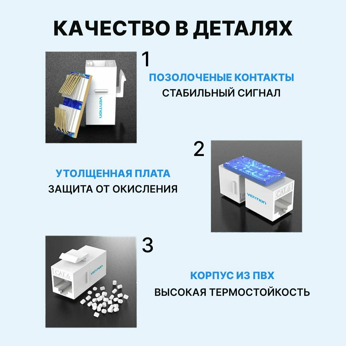 Соединитель RJ45 F / RJ45 F (мама/мама) 8p8c кат. 6, удлинитель для соединения двух патч-кордов Vention для кабеля rj45/rj45 арт. IPGW0 — фото 1