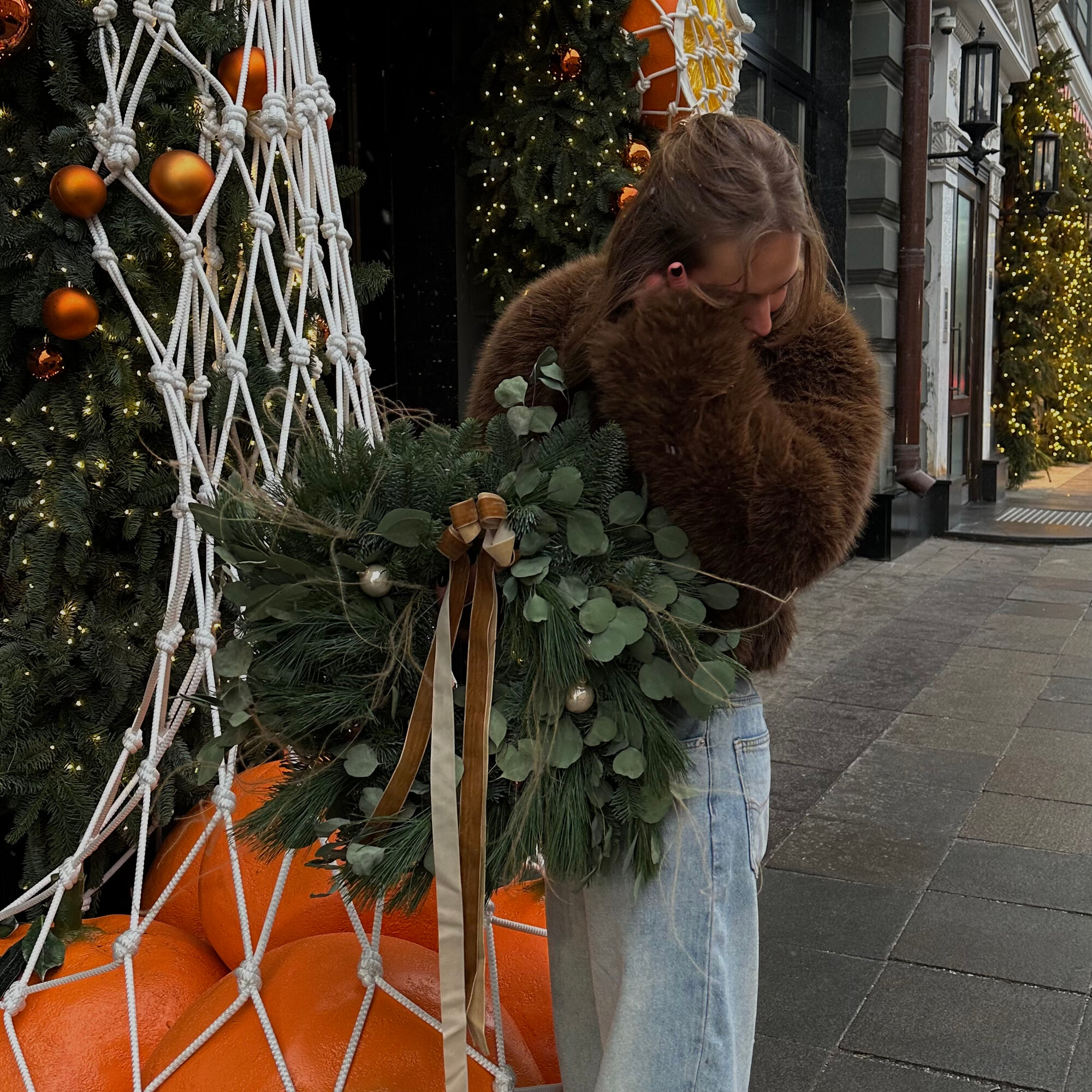 Новогодний венок из живой елки рождественский венок из пихты нобилиса Sharmonic Fleur