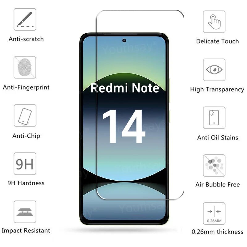 Полное стекло для Xiaomi Redmi Note 14 4G, закаленное стекло Redmi Note 14, защитная пленка для объектива камеры Redmi Note 14, 3 Glass and 3 Lens, For Note 14 5G — фото 1