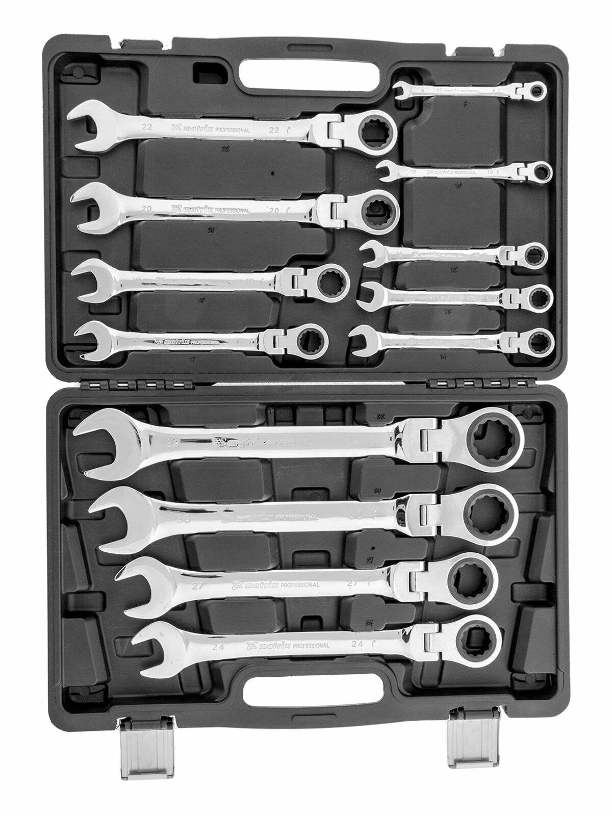 Набор ключей комбинированных трещоточных шарнирных MATRIX 13шт 14798 - фото №6