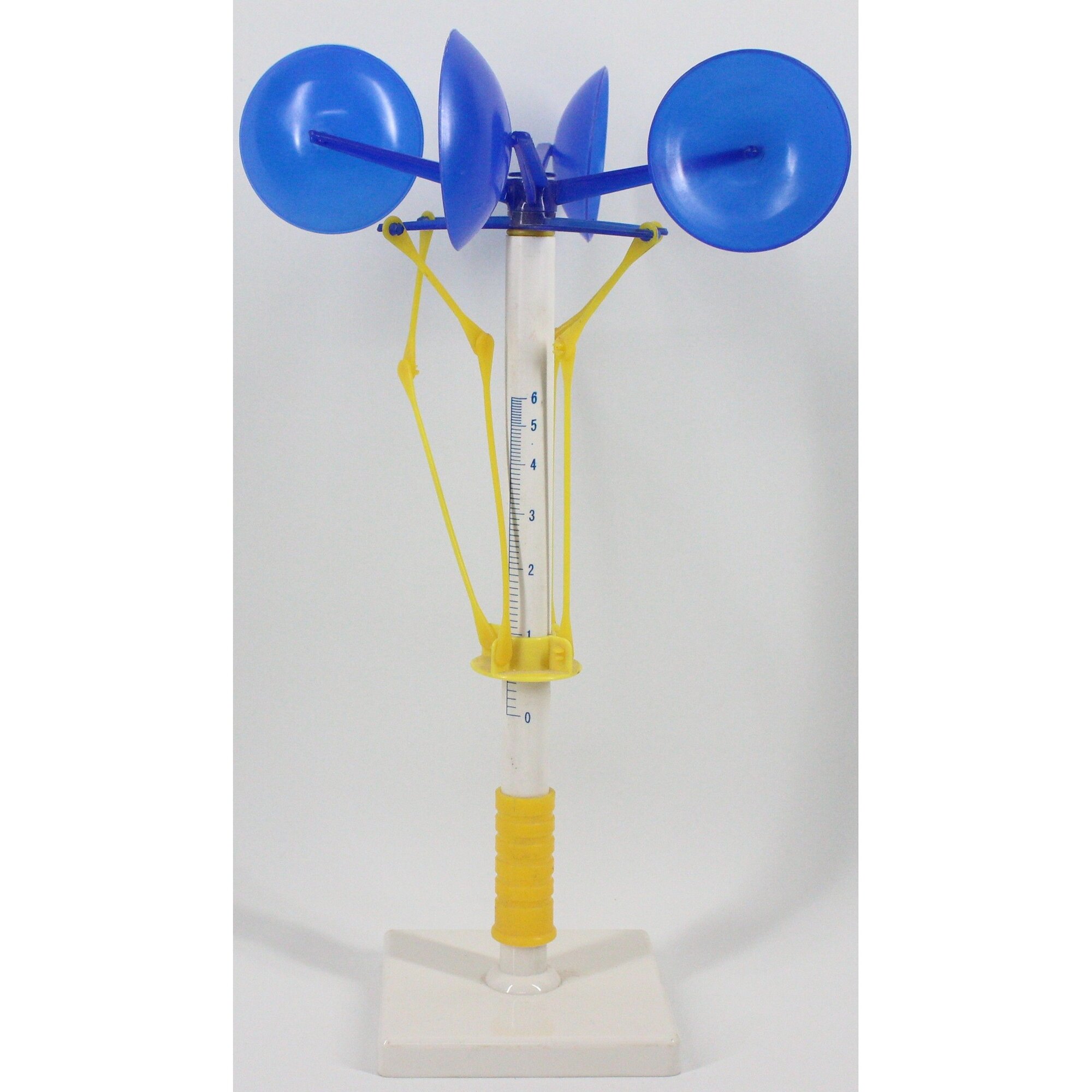 Анемометр чашечный измерение скорости ветра в м/с и км/ч пластик белый голубой желтый