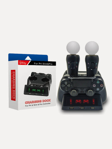 Изображение товара Зарядная станция для 2-х DualShock 4 и 2-х контроллеров PS Move iPlay (HBP-118)