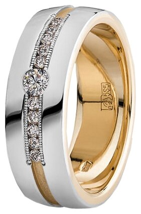 Кольцо обручальное Юверос, комбинированное золото, 585 проба, бриллиант, размер 18.5, бесцветный