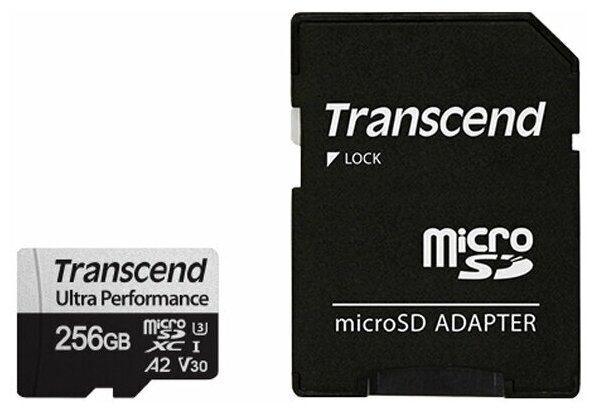 Карта памяти 256Gb - Transcend MicroSDXC 340S Class 10 UHS-I U3 V30 A2 TS256GUSD340S с адаптером SD