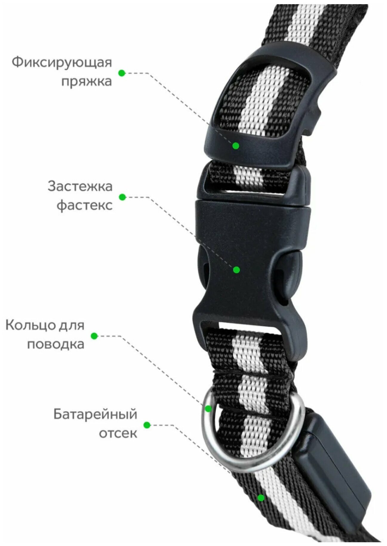 Ошейник для животных Poco case Прогулочный Светящийся на батарейках, светодиодный LED, размер L, 35-50 см - фотография № 5