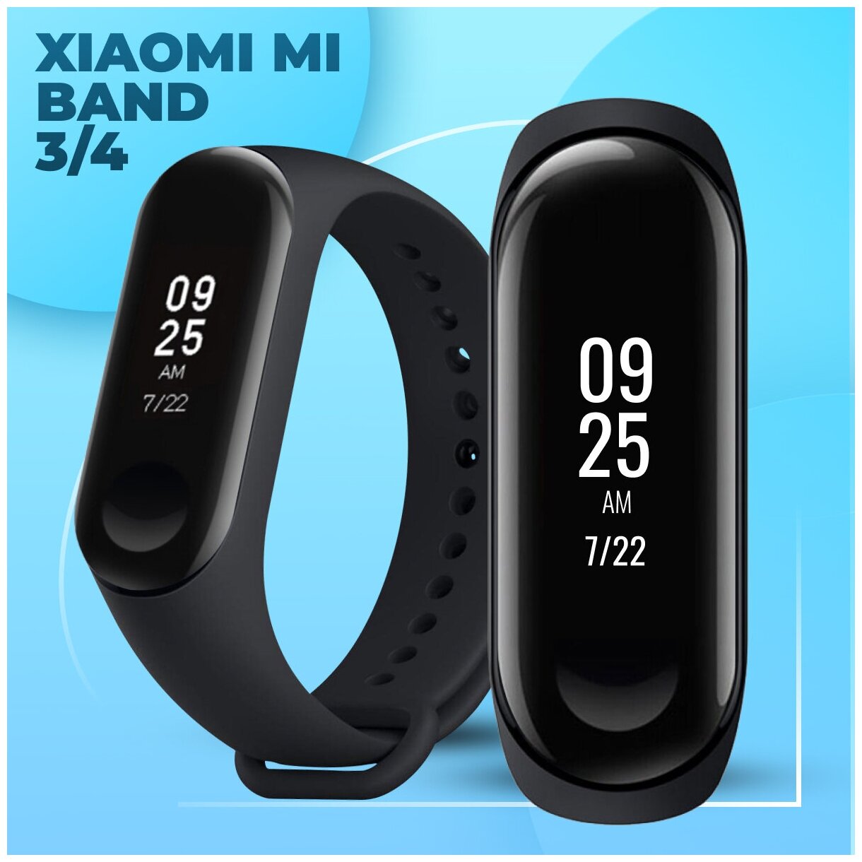 Силиконовый ремешок для фитнес браслета Xiaomi Mi Band 3 и Mi Band 4 / Сменный браслет для смарт часов Сяоми Ми Бэнд 3 и Ми Бэнд 4 (Черный)