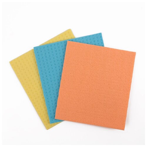 Салфетки для влажной уборки губчатые 15x17 см, целлюлоза, 3 шт