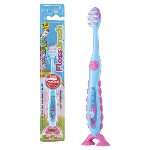 Brush-Baby FlossBrush NEW зубная щётка, 3-6 лет, Фламинго