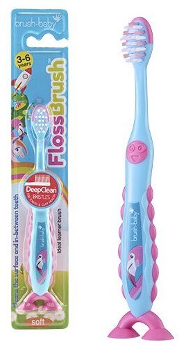 Brush-Baby FlossBrush NEW зубная щётка, 3-6 лет, фламинго