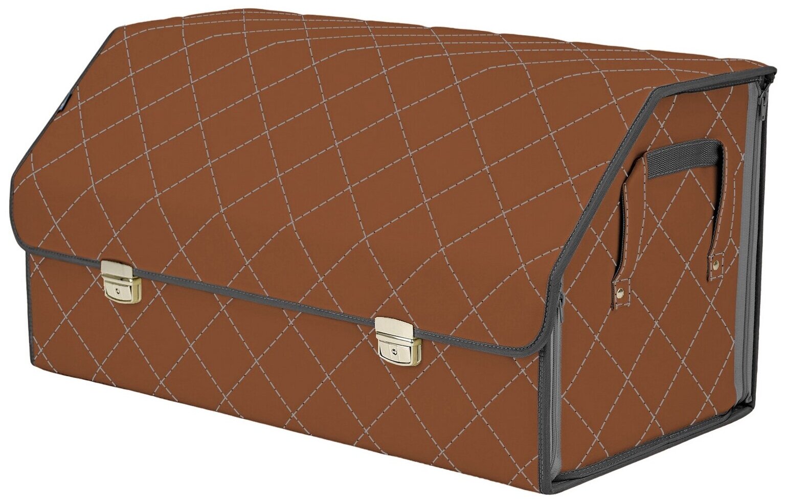 Органайзер-саквояж в багажник "Союз Премиум" (размер XL Plus). Цвет: светло-коричневый с серой прострочкой Ромб.
