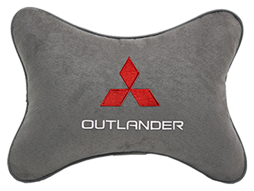 Автомобильная подушка на подголовник алькантара L.Grey c логотипом автомобиля MITSUBISHI Outlander