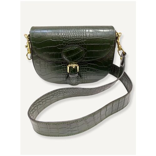 Женская сумка Италия, темно зеленая сумка под рептилию через плечо, 100% натуральная кожа, сумка Vezze
