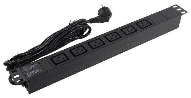 Exegate EX280871RUS Блок розеток ExeGate ServerPro PDU-19H013 Al-6C19-EU3-SW, 19,1U, алюм, 6 IEC 320 C19, евровилка, 3м