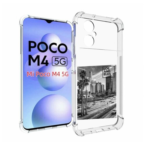 Чехол MyPads черно белый лос анджелес для Xiaomi Poco M4 5G задняя-панель-накладка-бампер