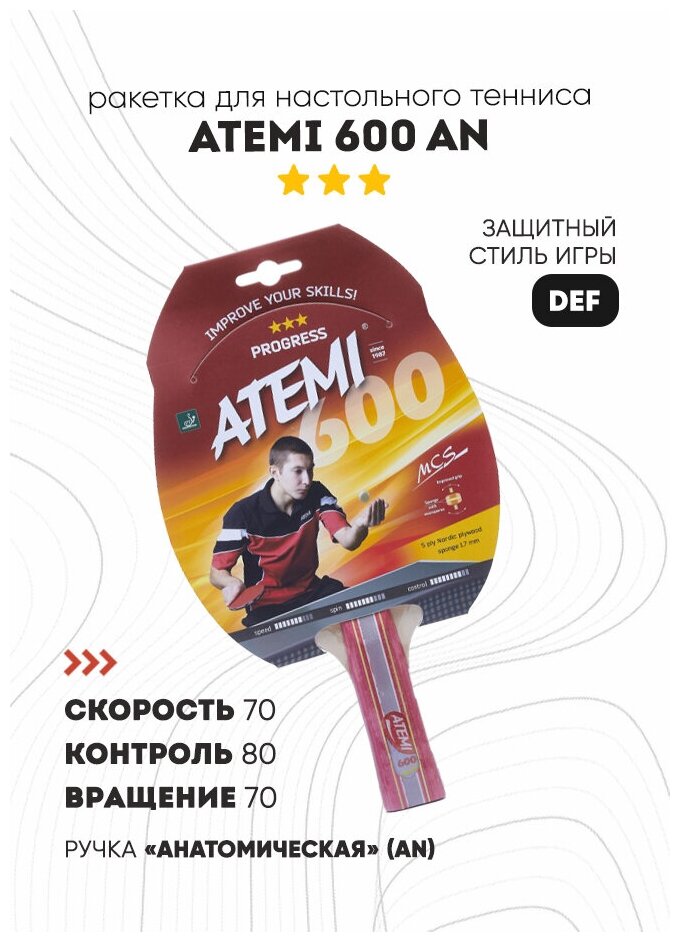 Ракетка для настольного тенниса атеми 600