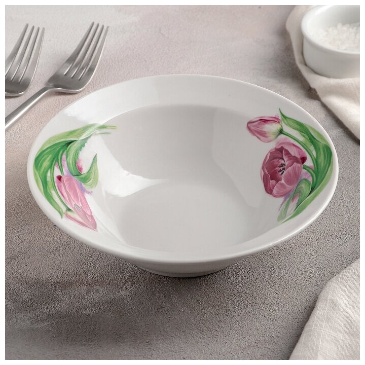 фото Миска «Розовые тюльпаны», 300 мл, d=17 см, рисунок микс