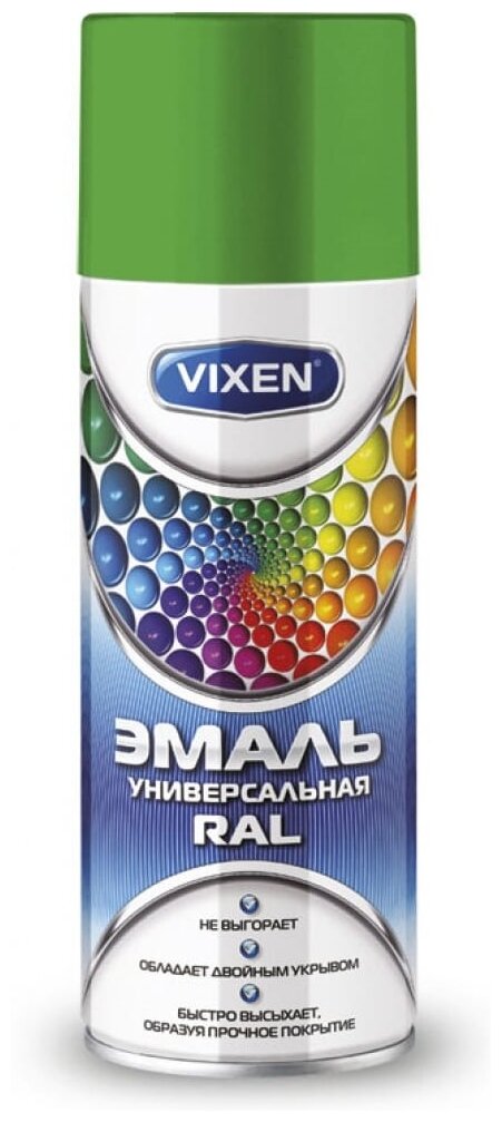 Универсальная эмаль Vixen светло-зеленая RAL 6018 аэрозоль 520 мл VX-16018