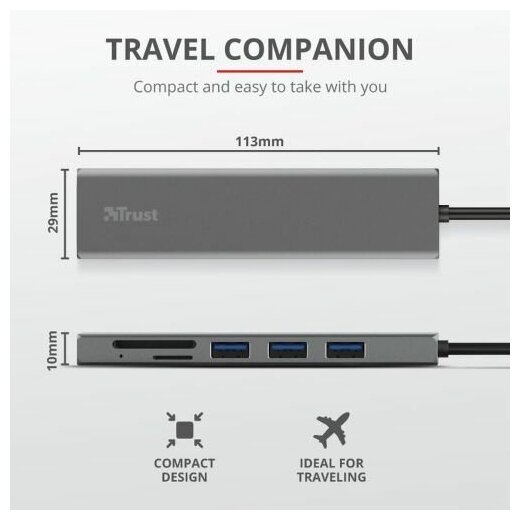 USB-хаб и картридер Trust 24191 Halyx Fast USB-C серебристый