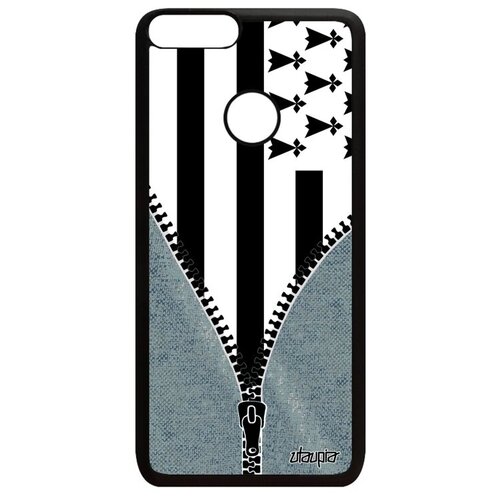 фото Противоударный чехол на мобильный // huawei p smart 2018 // "флаг бретани на молнии" государственный туризм, utaupia, серый