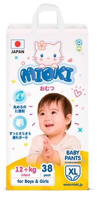 Трусики-подгузники MIOKI, размер XL (12+ кг.), 38 шт