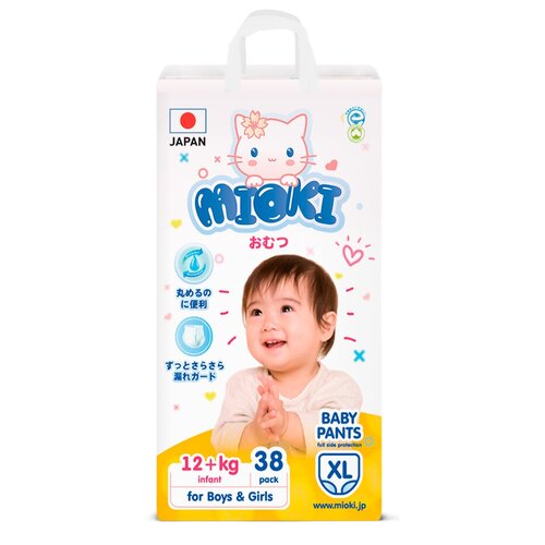 Трусики-подгузники MIOKI, размер XL (12+ кг.), 38 шт