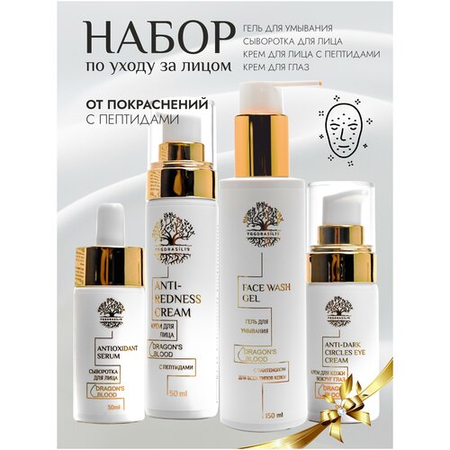 Набор профессиональной косметики Beauty Box Anti-Redness: гель для умывания, сыворотка для лица, крем для лица с пептидами, крем для глаз.