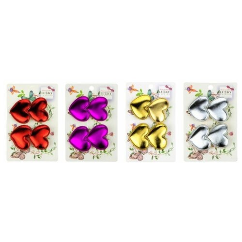 фото Lukky fashion набор заколок-зажимов для волос два сердечка, блестящие, 2 шт, 4 цвета (красный, фиолетовый, золотой, серебряный)