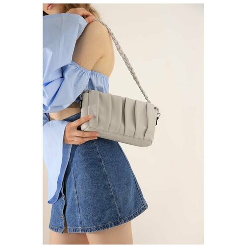 фото Кросс-боди на молнии, наружный карман, длинный ремень, цвет серый elstore