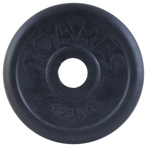 фото Спортивный обрезиненный диск torres 1.25 кг для гантелей или штанг для фитнеса металлический внутри снаружи в резиновой оболочке, 31 мм