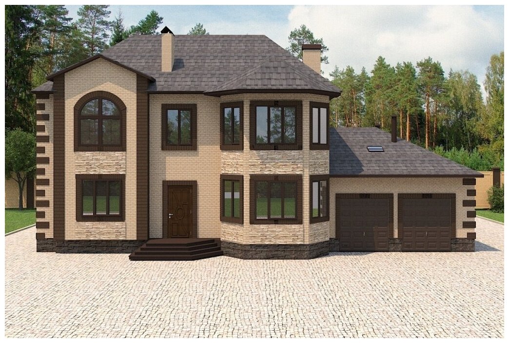 Проект жилого дома STROY-RZN 22-0006 (386,0 м2, 24,3*16,0 м, керамический блок 440 мм, облицовочный кирпич)