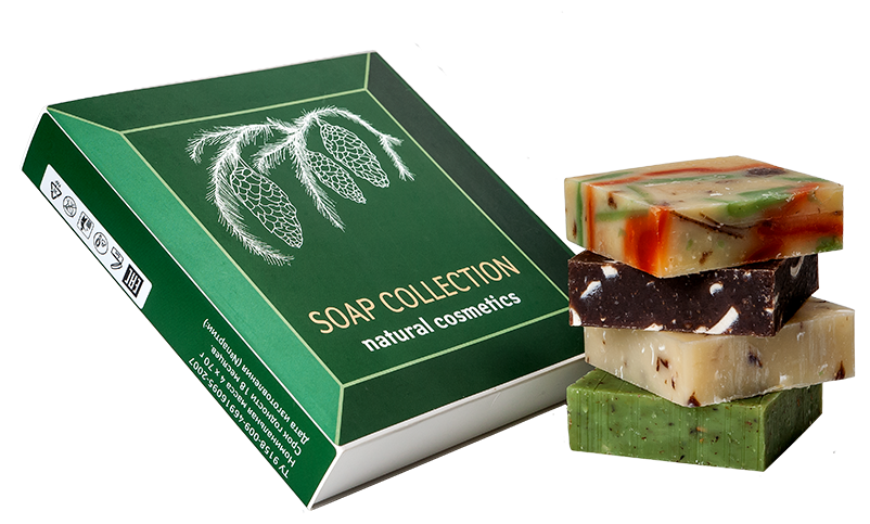 Набор GREEN «SOAP COLLECTION» натуральное мыло - «Сухие травы, Пихта, Шоколад, Пчелиный воск — грейпфрут» 70 гр*4 Гиттин