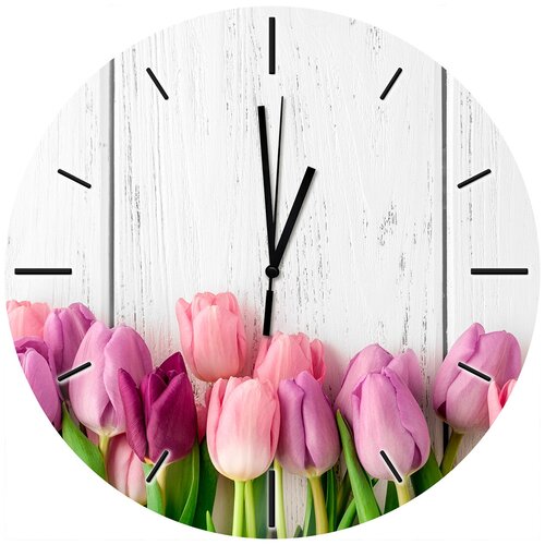 Часы стеклянные розовые тюльпаны