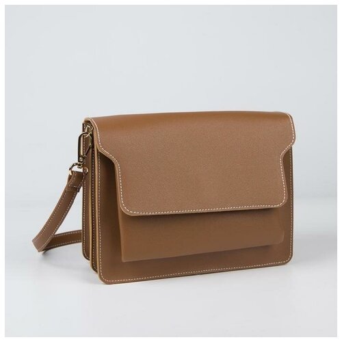 фото Сумка женская, отдел на клапане, наружный карман, длинный ремень, цвет коричневый mikimarket