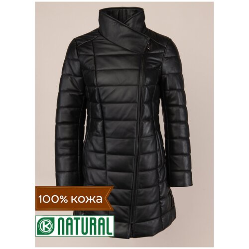 фото Кожаный пуховик 34, каляев, размер 54, черный