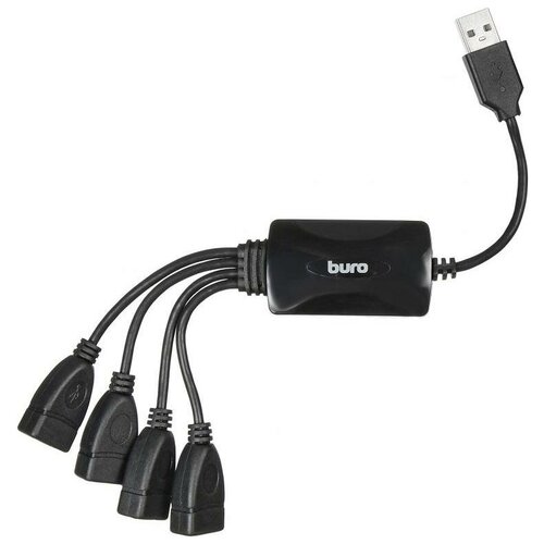 Разветвитель USB 2.0 Buro BU-HUB4-0.3-U2.0-Splitter 4порт. черный