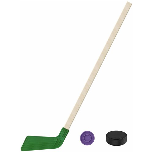 Детский хоккейный набор для игр на улице, свежем воздухе для зимы для лета Клюшка хоккейная зелёная 80 см. + шайба + Шайба хоккейная 75 мм.