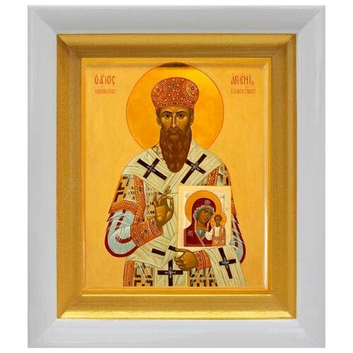 Святитель Арсений Элассонский, архиепископ Суздальский (лик № 239), икона в белом киоте 14,5*16,5 см