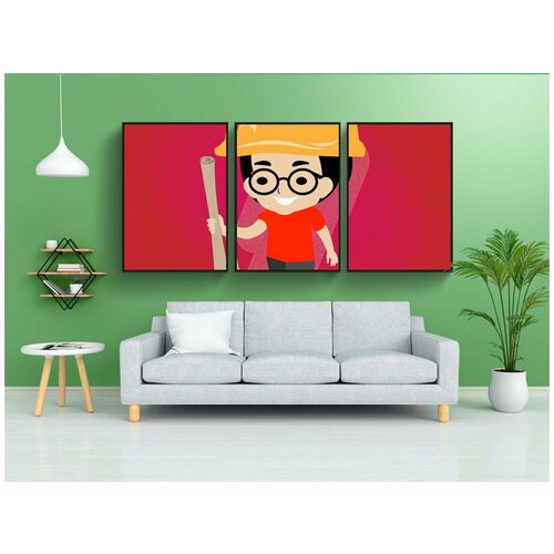 фото Набор модулных постеров для интерьера "набросок, персонаж, веселая" 60x90 см. в тубусе, без рамки lotsprints