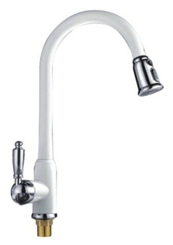 фото Смеситель на кухню Potato P4083-7 с выдвижным изливом, одноручковый, картридж 35 мм, белый, крепление гайка