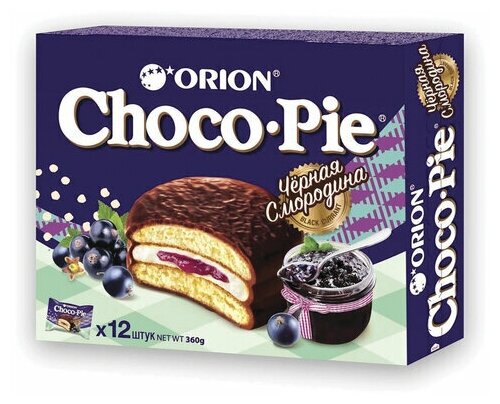 Печенье ORION (12 шт х 30 г), 4 шт по 360 г "Choco Pie Black Currant" темный шоколад с черной смородиной