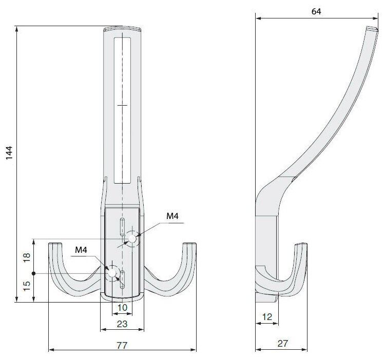 Крючок мебельный, трехрожковый JET TRENT 397, материал замак, цвет хром+брашированный никель - фотография № 3