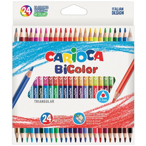 Карандаши двусторонние CARIOCA Bi-color, 24 штуки, 48 цветов, трехранные, заточенные, 43031 1 шт.