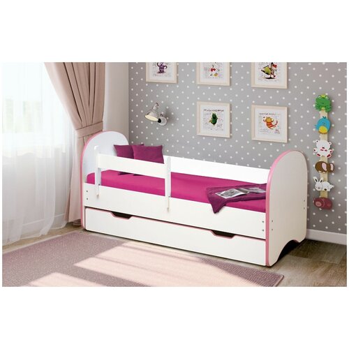 фото Детская кровать радуга 140 белая/кант розовый без ящика россия