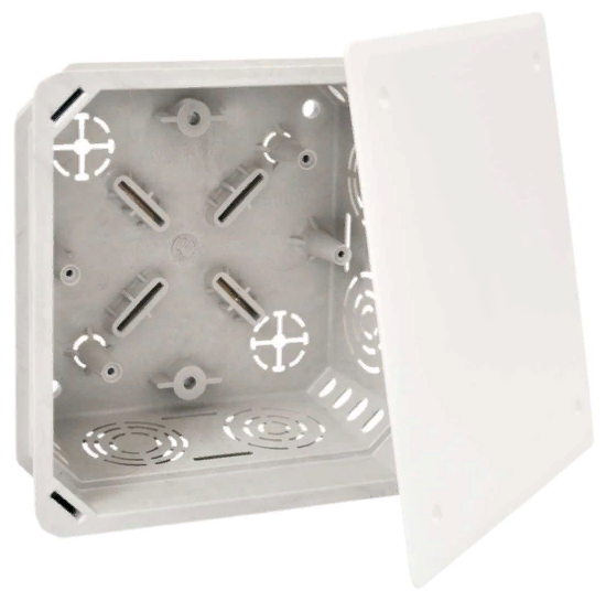 Коробка электротехническая ответвительная с крышкой для твердых стен размер 128 х 128 х 66 мм материал самозатухающий ПВХ цвет серый