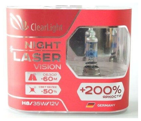 CLEARLIGHT MLH8NLV200 Лампа 12 В H8 35 Вт Night Laser Vision +200% 2 шт. ClearLight